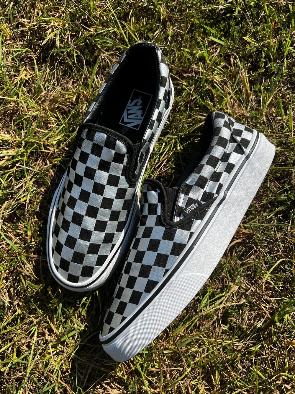 CLEAN Vans size 9 Womens Slip On Checkerboard Silver shoes